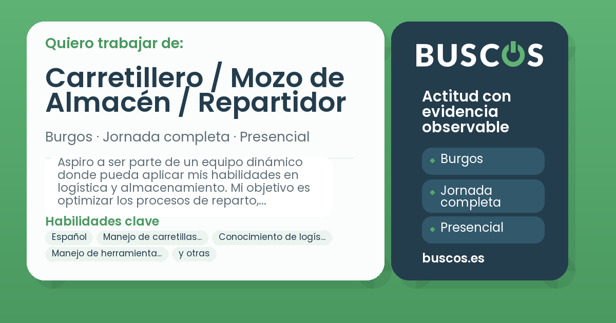 Carretillero / Mozo de Almacén / Repartidor